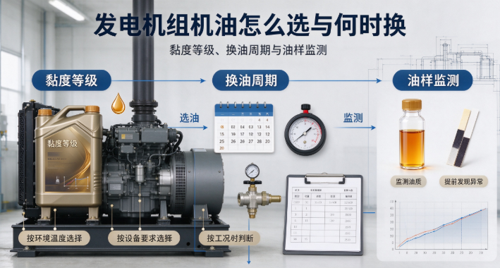 发电机组机油怎么选与何时换：黏度等级、换油周期与油样监测