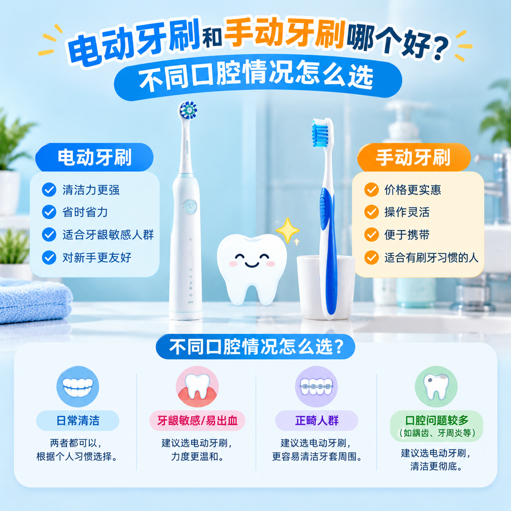 电动牙刷和手动牙刷哪个好？不同口腔情况怎么选