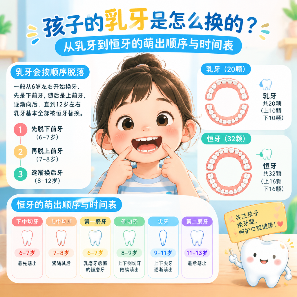 孩子的乳牙是怎么换的？从乳牙到恒牙的萌出顺序与时间表