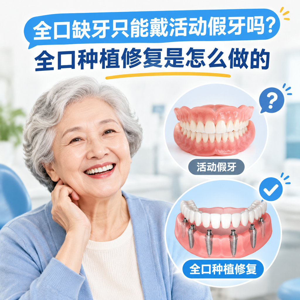 全口缺牙只能戴活动假牙吗？全口种植修复是怎么做的