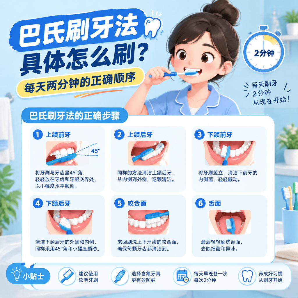 巴氏刷牙法具体怎么刷？每天两分钟的正确顺序