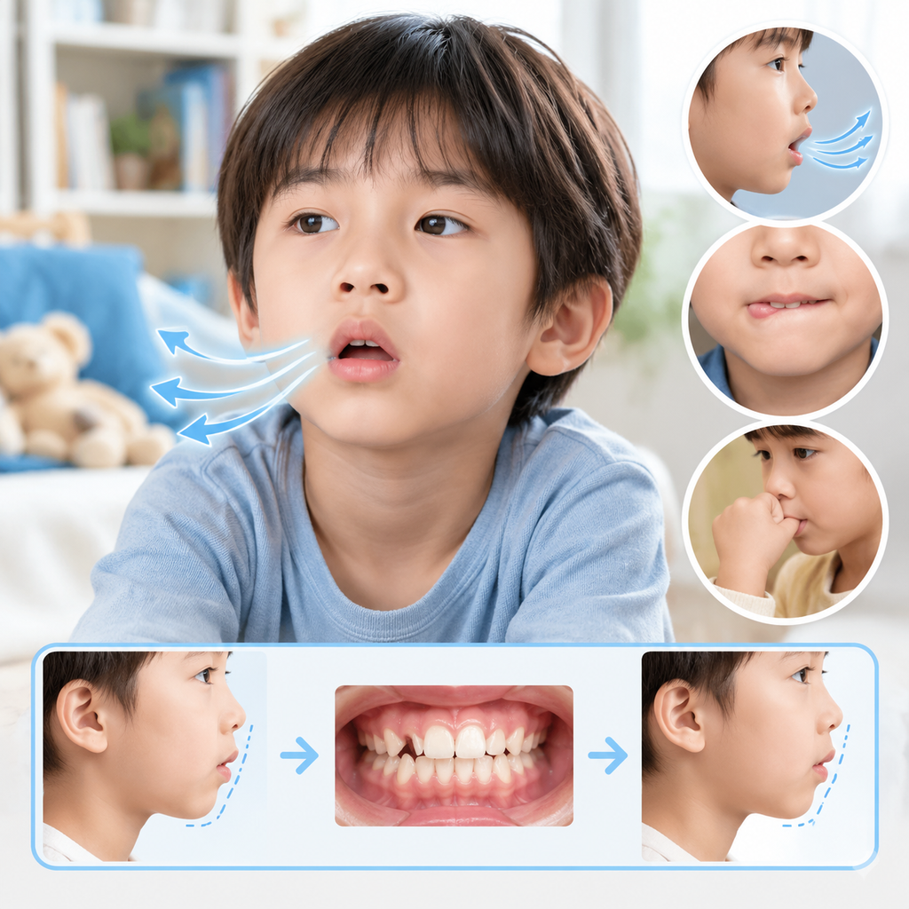 孩子用口呼吸、咬唇、吮手指，会影响脸型和牙齿吗