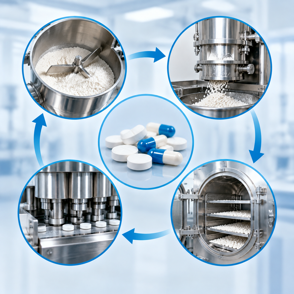 Solid-Dosage Process Mapping: Connecting Blending, Granulation, Drying, and Compression