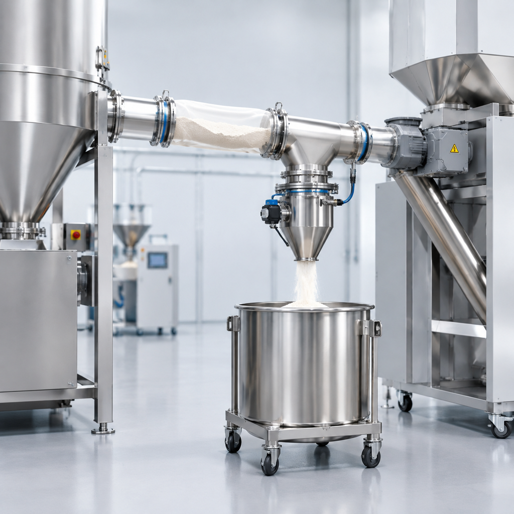 Powder-Transfer Interfaces: Planning Charging, Conveying, and Discharge Between Machines