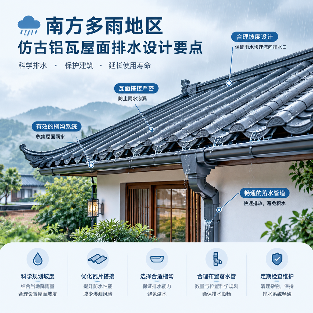 南方多雨地区仿古铝瓦屋面排水设计要点