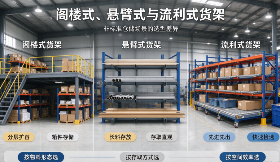 阁楼式、悬臂式与流利式货架：非标准仓储场景的选型差异