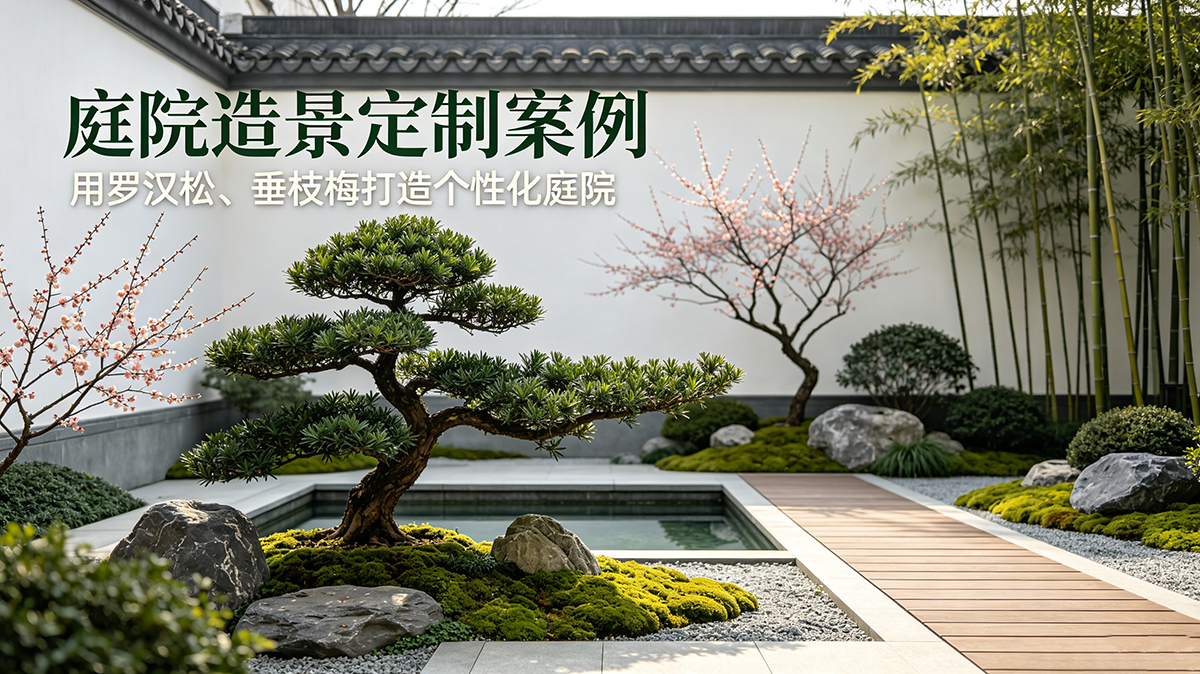 庭院造景定制案例：用罗汉松、垂枝梅打造个性化庭院