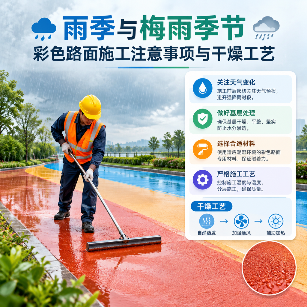雨季与梅雨季节彩色路面施工注意事项与干燥工艺