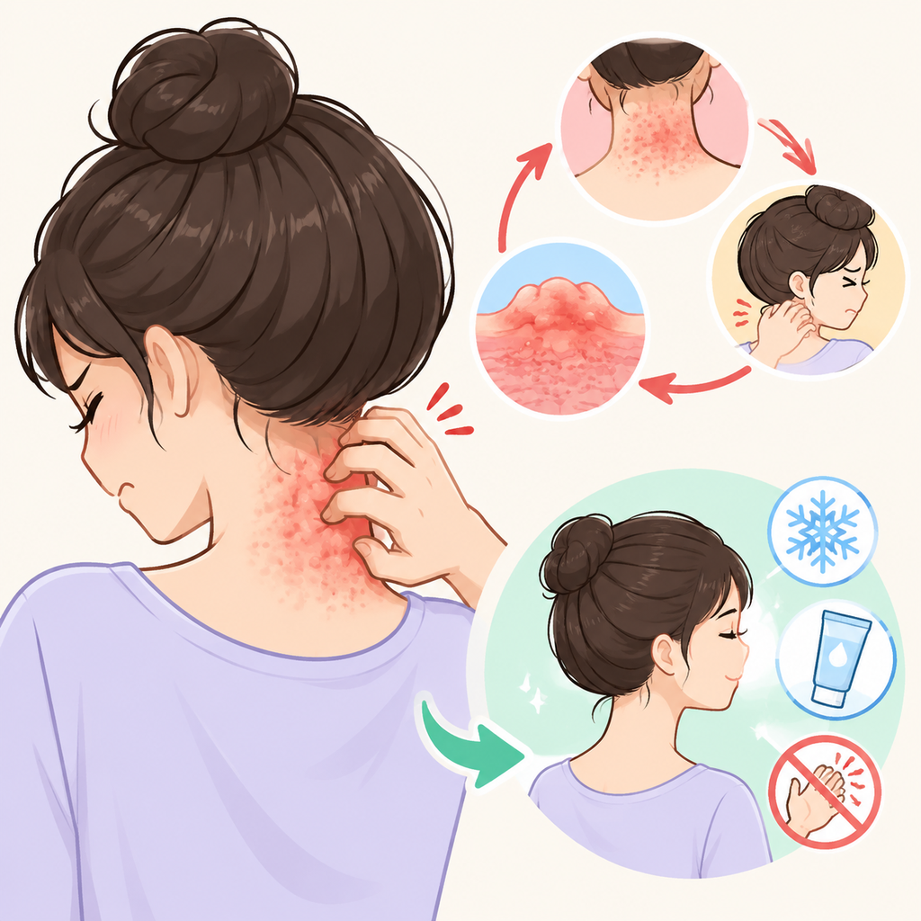 颈后皮疹越抓越厚怎么办？神经性皮炎的瘙痒—搔抓循环与阻断方法