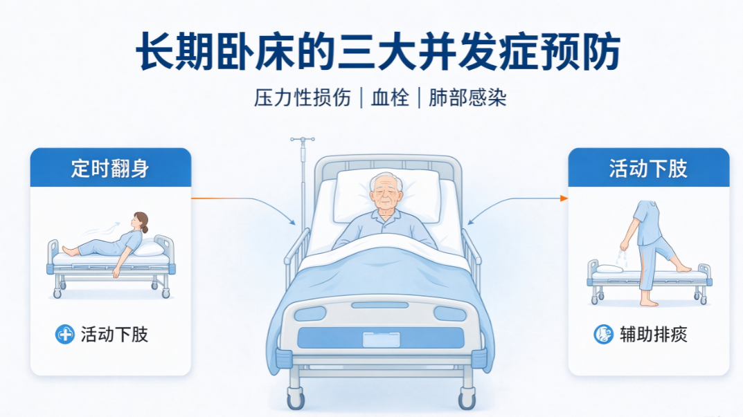 长期卧床的三大并发症预防：压力性损伤、血栓与肺部感染