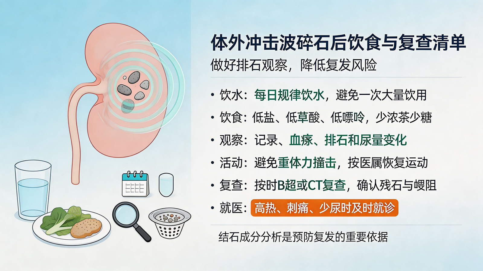 体外冲击波碎石后，饮食与复查注意