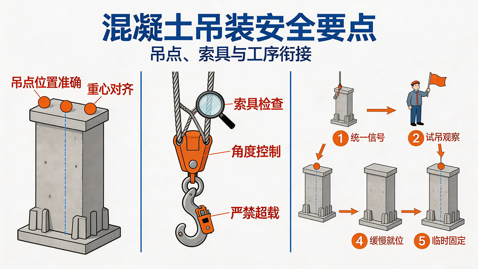 混凝土吊装安全要点：吊点、索具与工序衔接