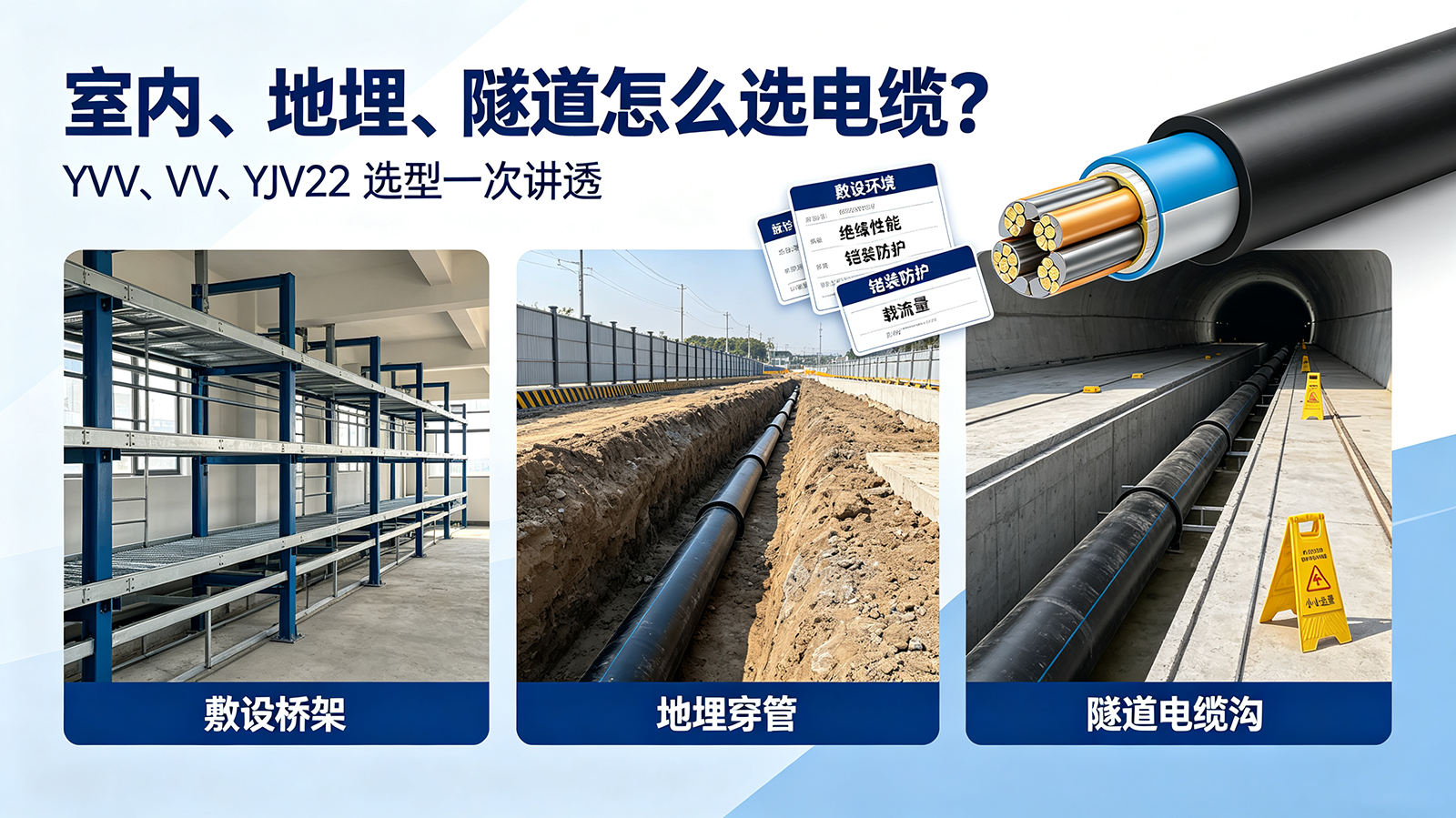 室内、地埋、隧道怎么选电缆？YJV、VV、YJV22选型一次讲透