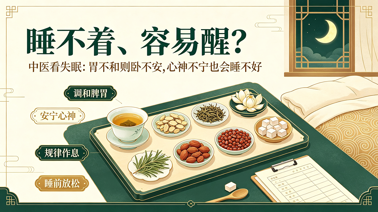 睡不着、容易醒？中医看失眠：胃不和则卧不安，心神不宁也会睡不好