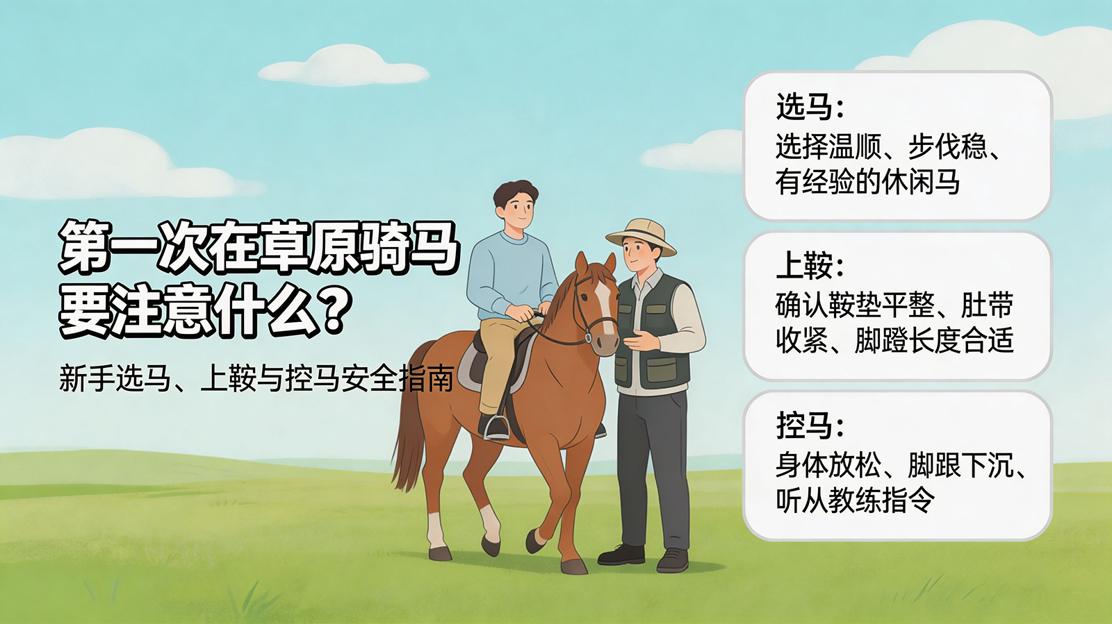 第一次在草原骑马要注意什么？新手选马、上鞍与控马安全指南
