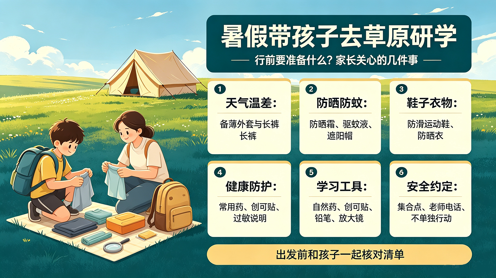 暑假带孩子去草原研学，行前要准备什么？家长关心的几件事