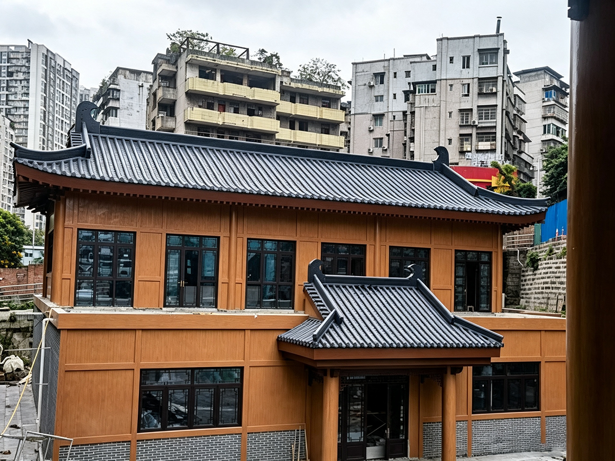 南山寺院仿古铝瓦屋面修缮工程——古建寺院屋面更新的金属仿古瓦实践