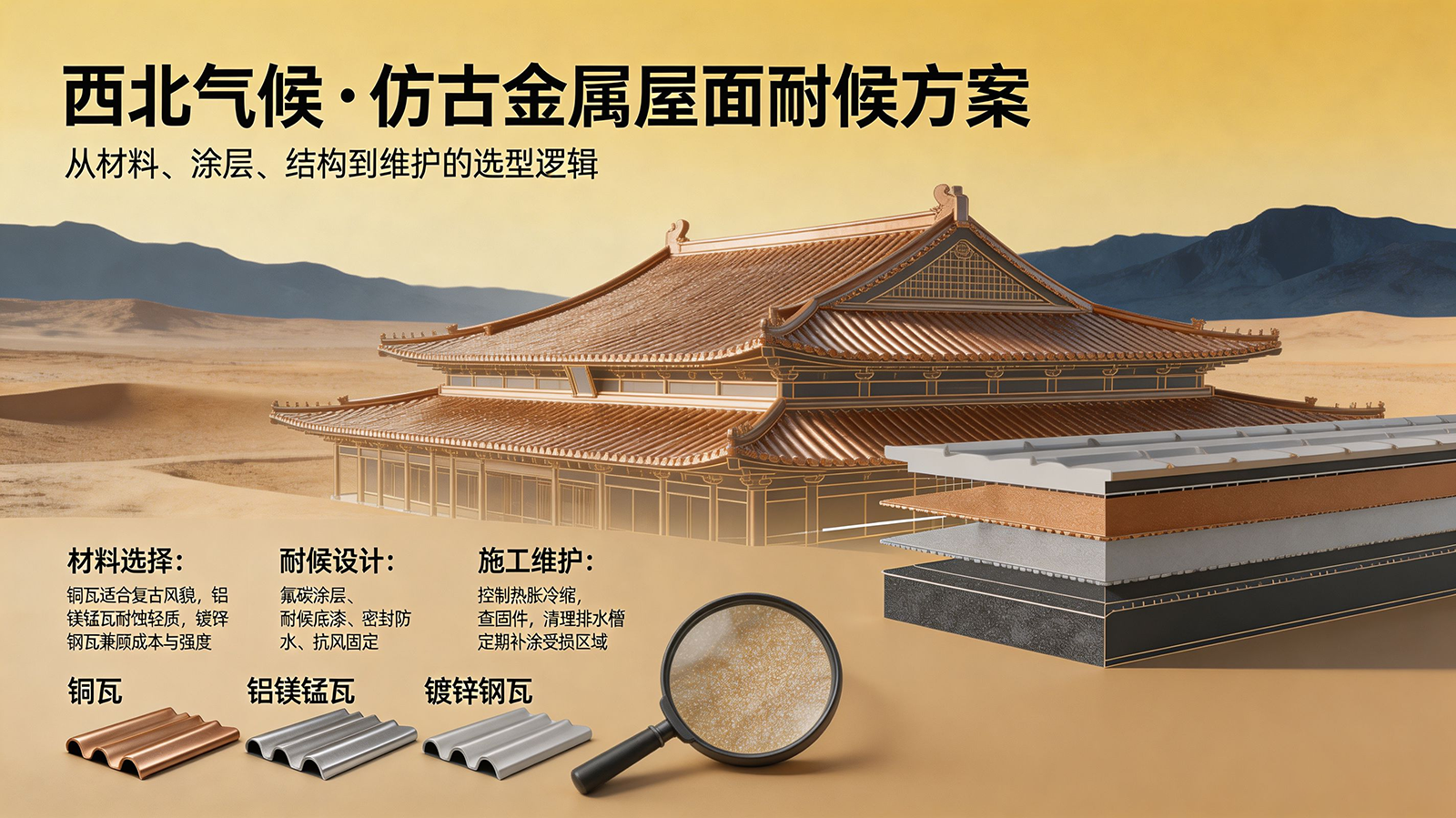 西北气候下仿古金属屋面耐候设计与选型要点