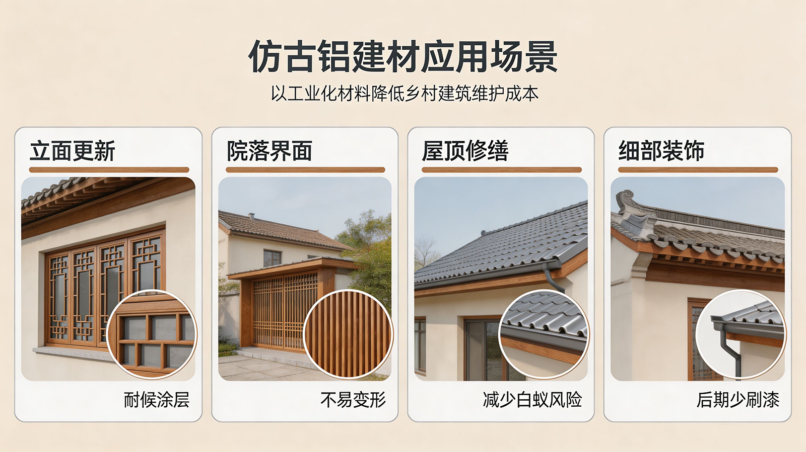 乡村改造中仿古铝建材的应用与耐久低成本思路