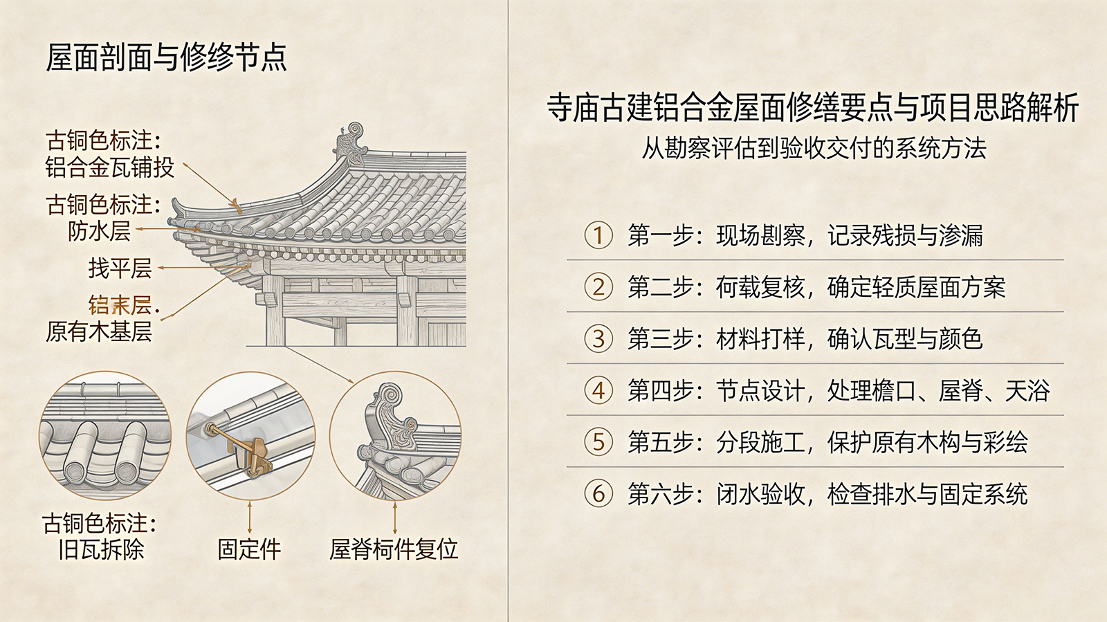 寺庙古建铝合金屋面修缮要点与项目思路解析