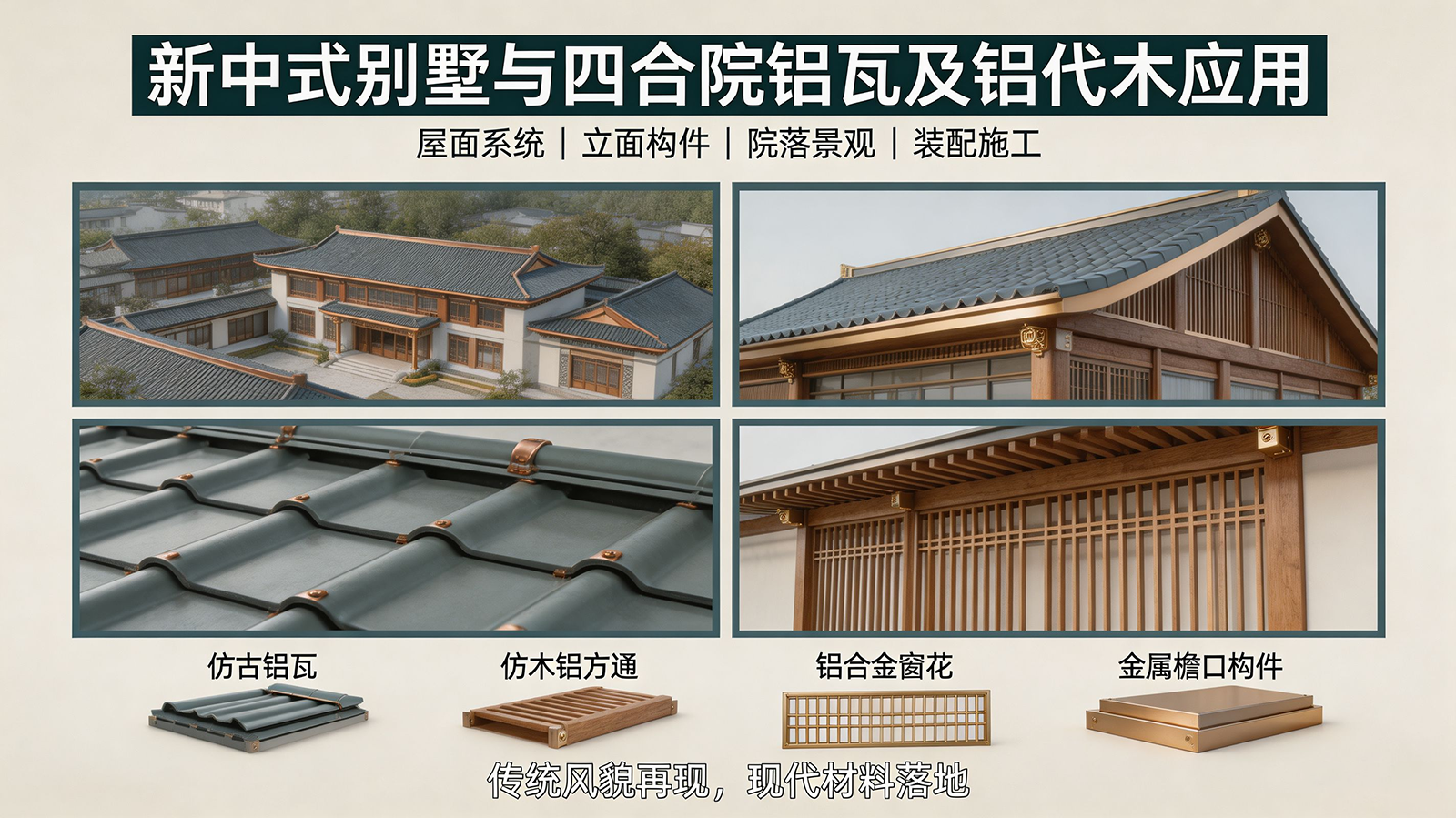 新中式别墅与四合院铝瓦及铝代木应用