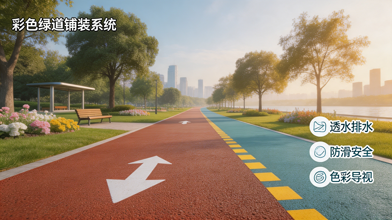 彩色路面在市政公园绿道怎么用？透水+防滑+导视三位一体方案