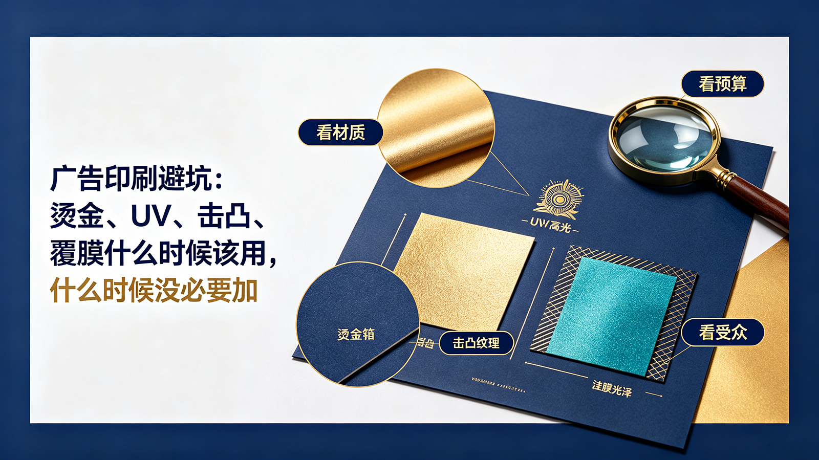 广告印刷避坑：烫金、UV、击凸、覆膜什么时候该用，什么时候没必要加